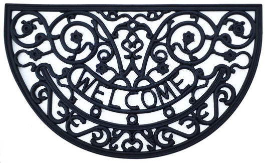 18" X 30" Black Rubber Welcome Outdoor Semi Circle Door Mat