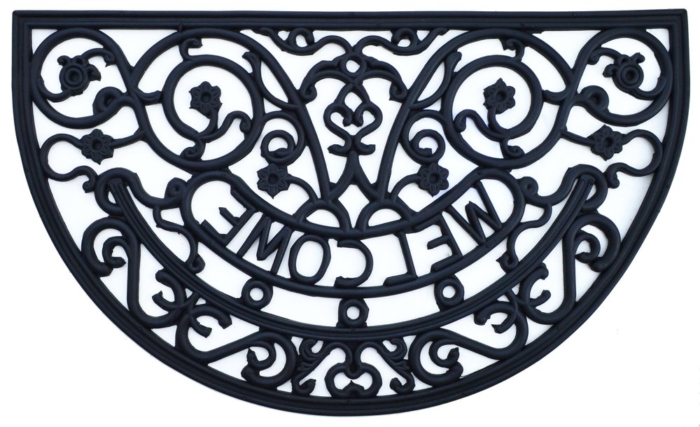 18" X 30" Black Rubber Welcome Outdoor Semi Circle Door Mat