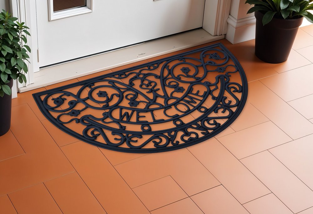 18" X 30" Black Rubber Welcome Outdoor Semi Circle Door Mat