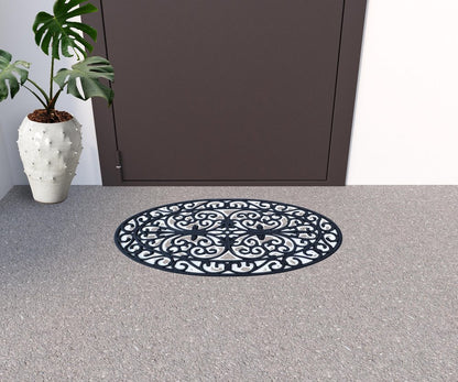 18" X 30" Black Rubber Outdoor Oval Door Mat