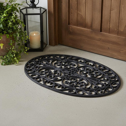 18" X 30" Black Rubber Outdoor Oval Door Mat