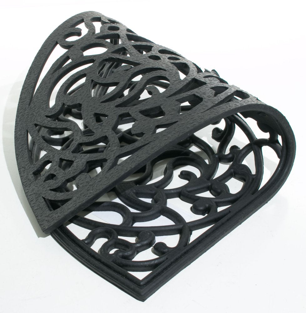 18" X 30" Black Rubber Outdoor Semi Circle Door Mat