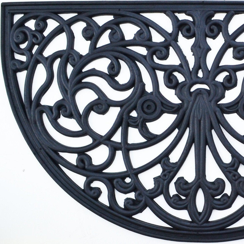 18" X 30" Black Rubber Outdoor Semi Circle Door Mat