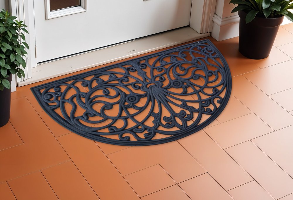 18" X 30" Black Rubber Outdoor Semi Circle Door Mat