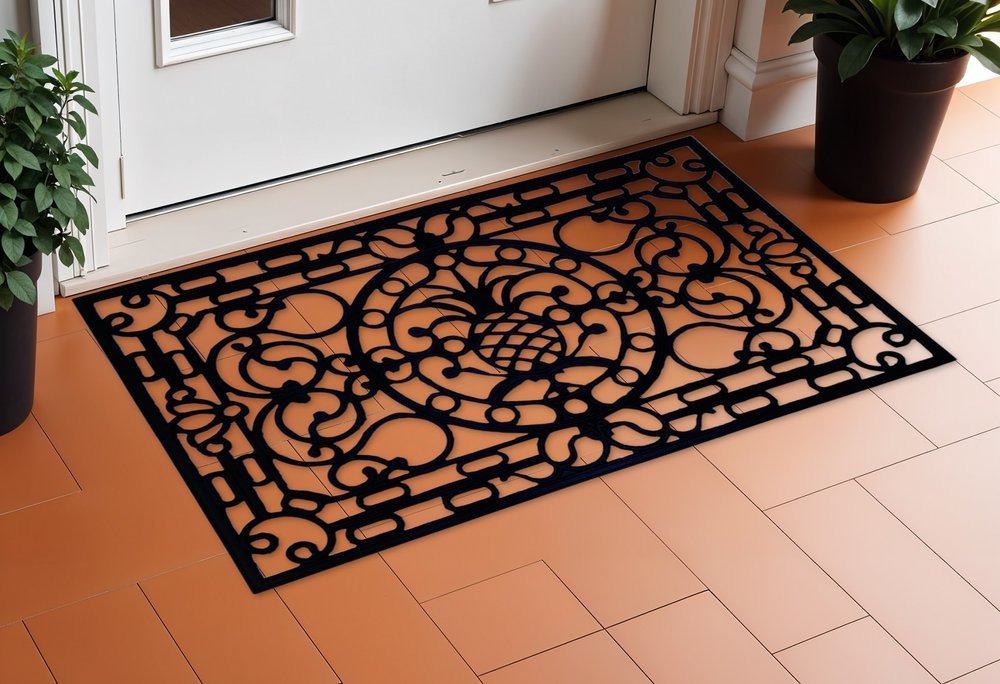18" X 30" Black Rubber Pineapple Outdoor Door Mat
