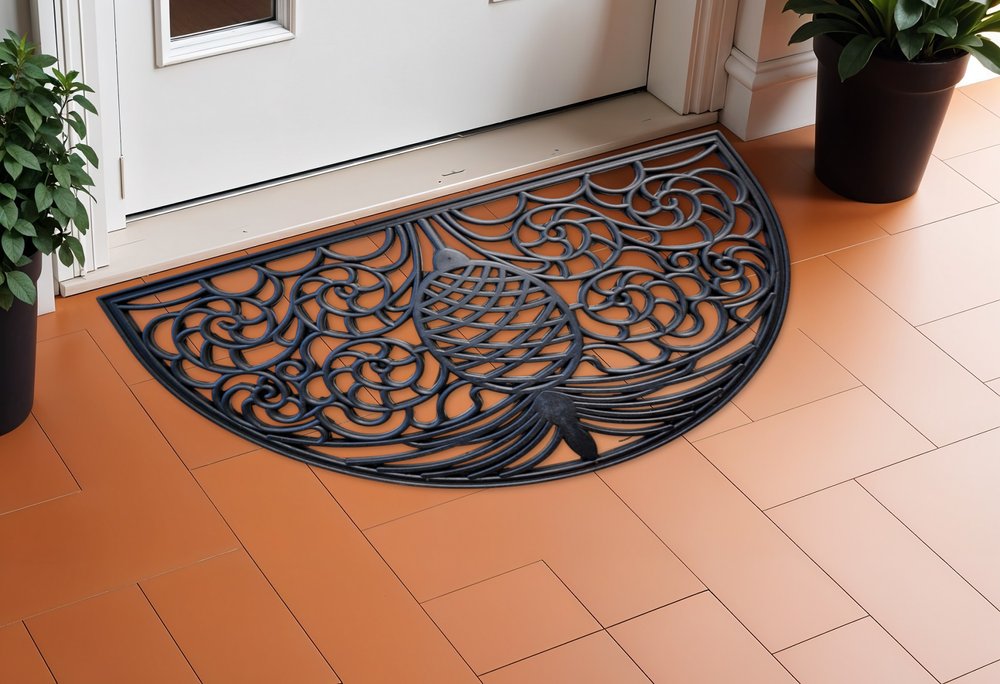 18" X 30" Black Rubber Pineapple Outdoor Semi Circle Door Mat