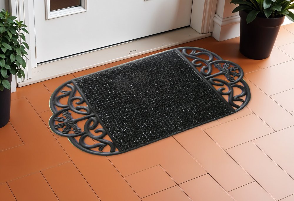 18" X 29" Black Rubber Outdoor Oval Door Mat