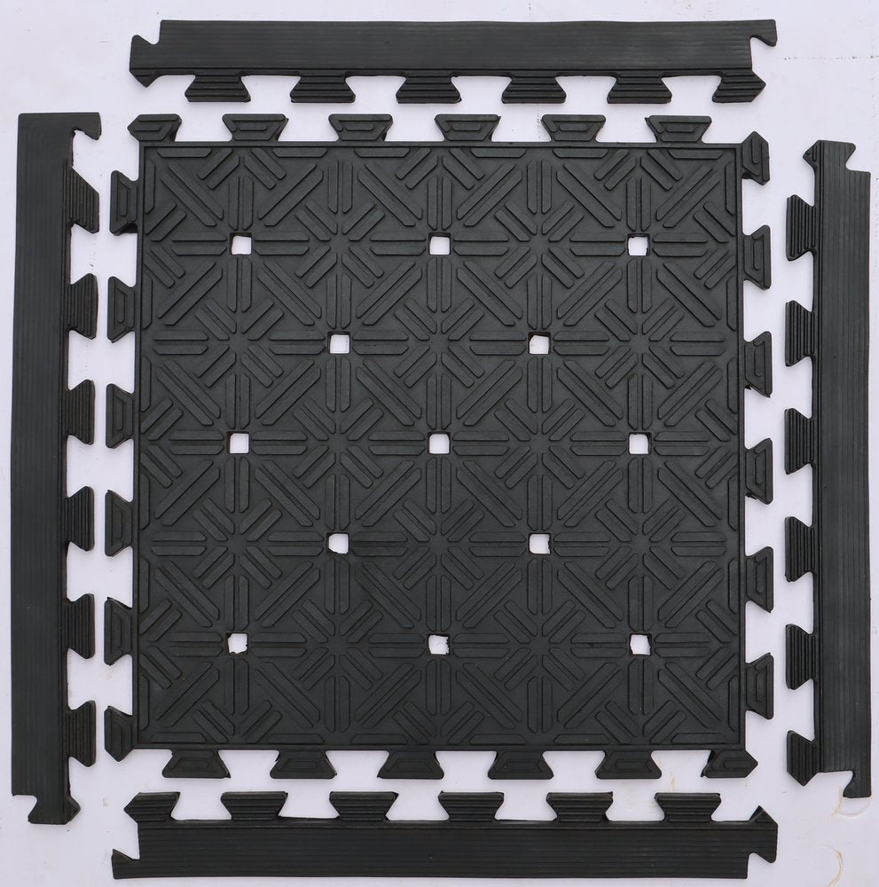 Set Of Four Square Interlocking Black Rubber Indoor Outdoor Mats