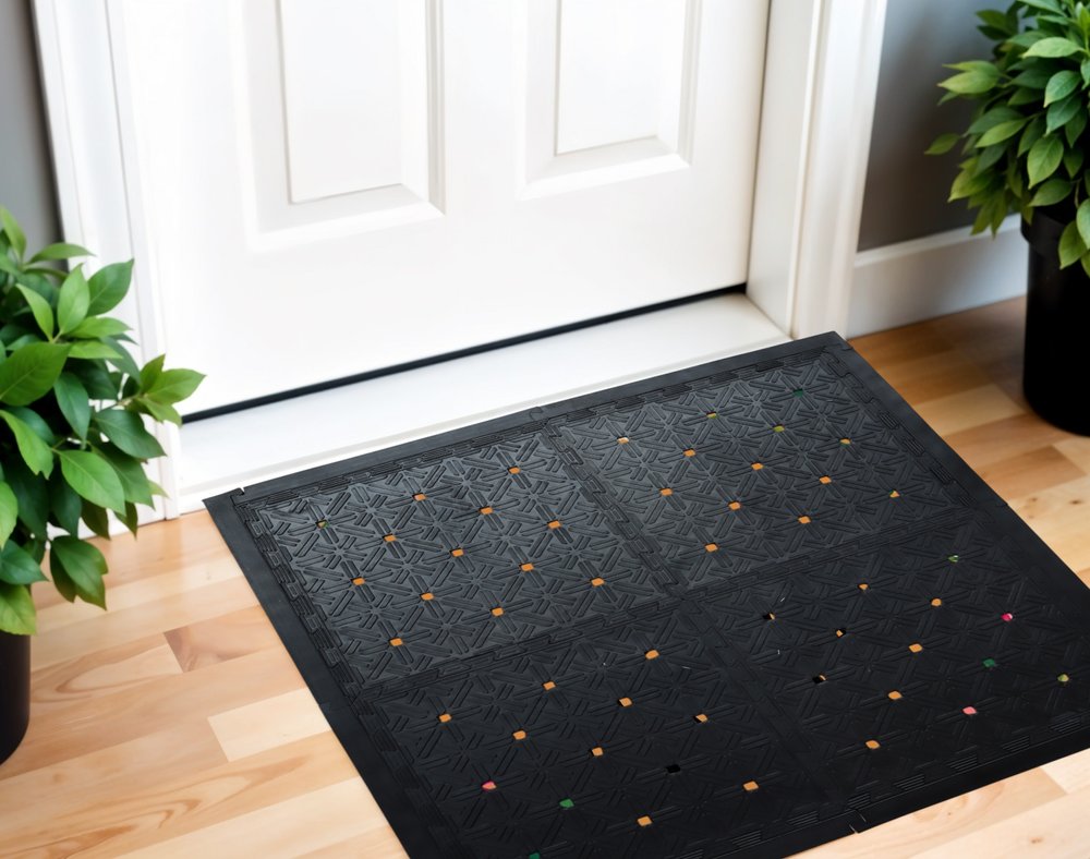 Set Of Four Square Interlocking Black Rubber Indoor Outdoor Mats