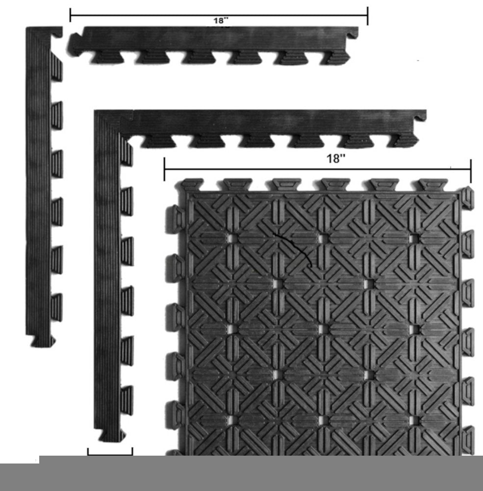 Set Of Four Square Interlocking Black Rubber Indoor Outdoor Mats