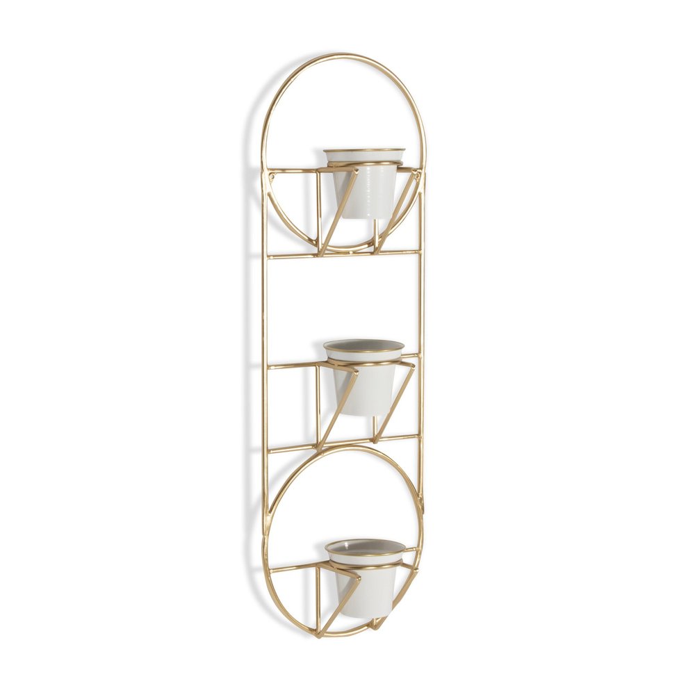 Gold And White Metal 10 Ounce Oval Wall Planter