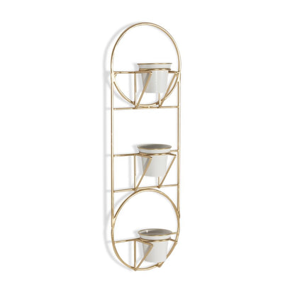 Gold And White Metal 10 Ounce Oval Wall Planter