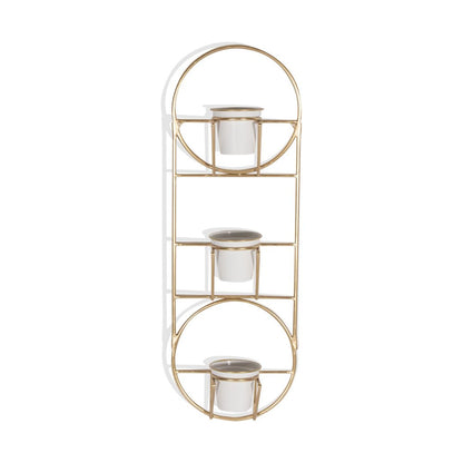 Gold And White Metal 10 Ounce Oval Wall Planter
