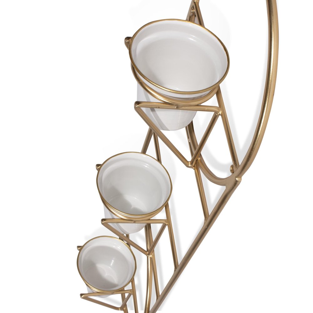 Gold And White Metal 10 Ounce Oval Wall Planter