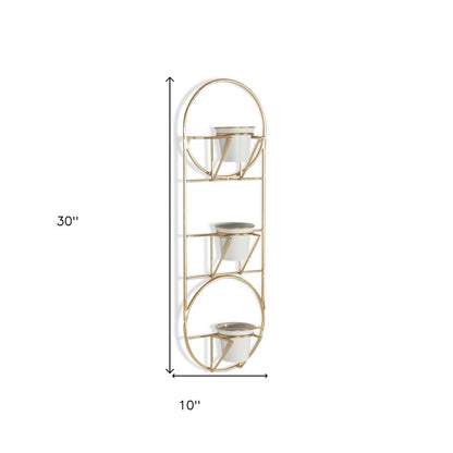 Gold And White Metal 10 Ounce Oval Wall Planter