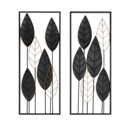Set of Two Black and Gold Metal Hanging Dimensional Sculpture
