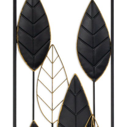 Set of Two Black and Gold Metal Hanging Dimensional Sculpture