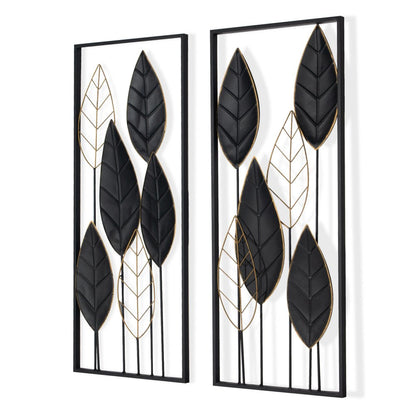 Set of Two Black and Gold Metal Hanging Dimensional Sculpture