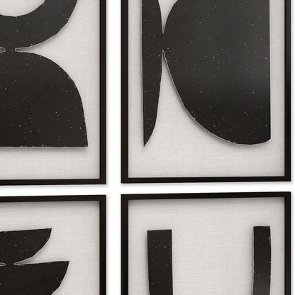 Set of Four Black And White Metal Modern Abstract Geometric Shapes Framed Art