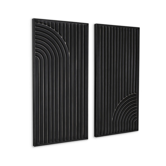 Set of Two Black Metal Abstract Hanging Dimensional Sculptures