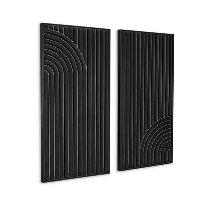 Set of Two Black Metal Abstract Hanging Dimensional Sculptures