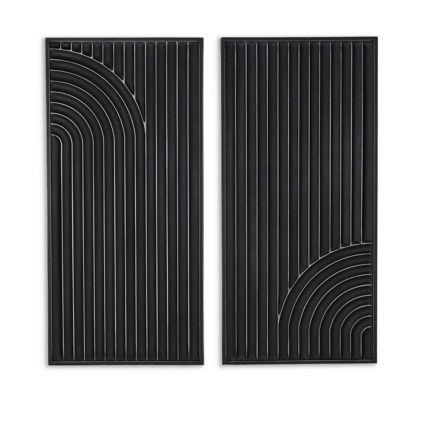Set of Two Black Metal Abstract Hanging Dimensional Sculptures