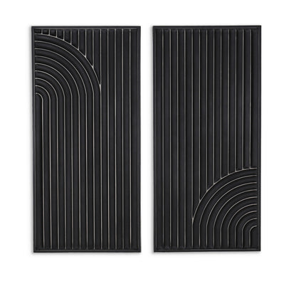 Set of Two Black Metal Abstract Hanging Dimensional Sculptures