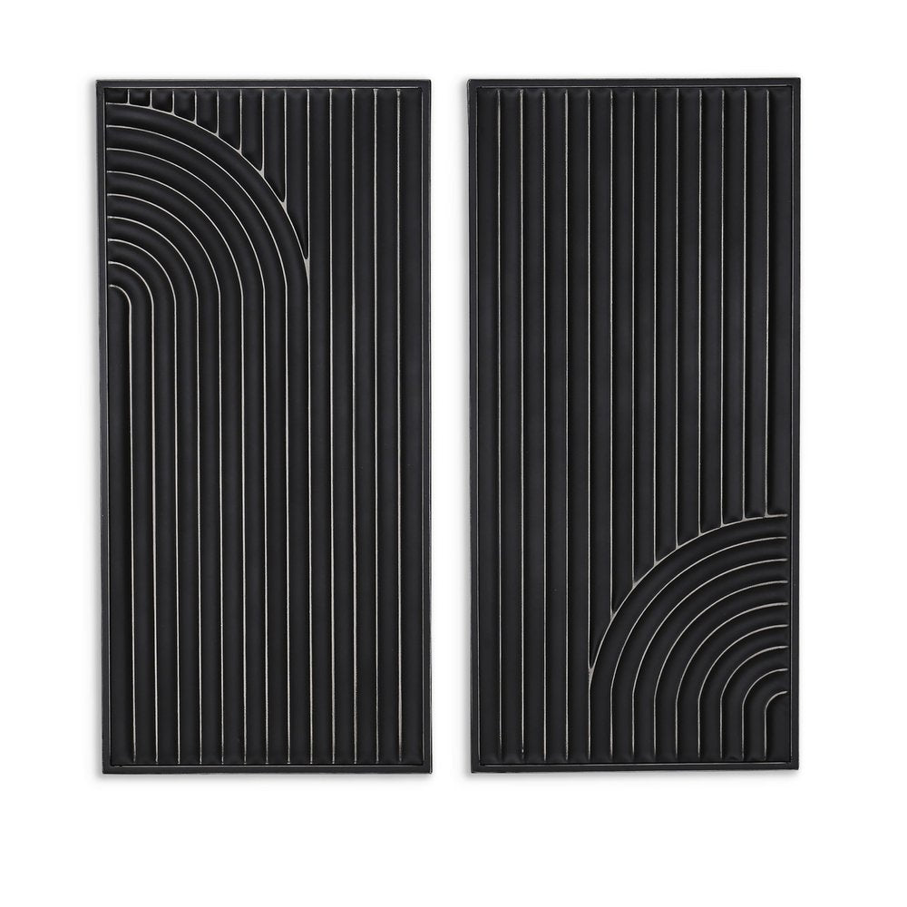 Set of Two Black Metal Abstract Hanging Dimensional Sculptures