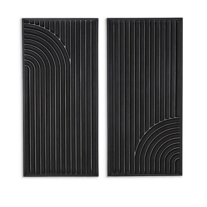 Set of Two Black Metal Abstract Hanging Dimensional Sculptures