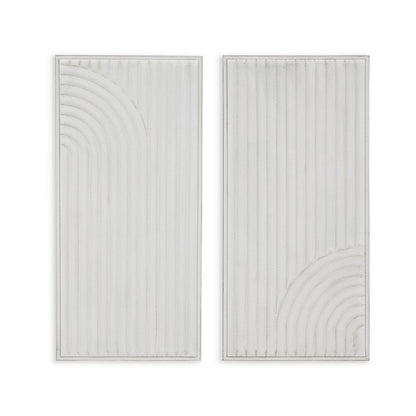 Set of Two White Metal Abstract Hanging Dimensional Sculptures