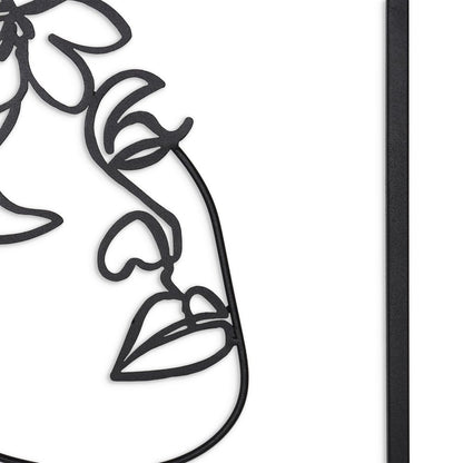 20" X 14" Black Metal Abstract Female Face Hanging Dimensional Sculpture
