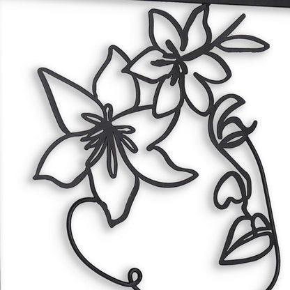 20" X 14" Black Metal Abstract Female Face Hanging Dimensional Sculpture