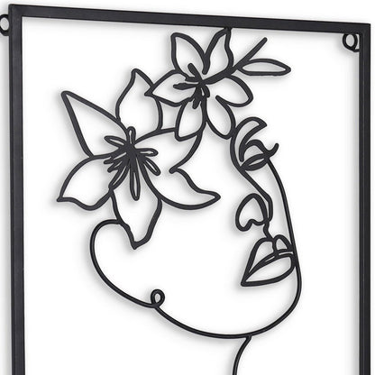 20" X 14" Black Metal Abstract Female Face Hanging Dimensional Sculpture