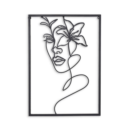 20" X 14" Black Metal Abstract Female Face Hanging Dimensional Sculpture