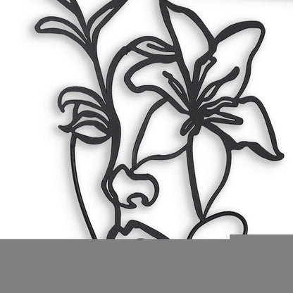 20" X 14" Black Metal Abstract Female Face Hanging Dimensional Sculpture
