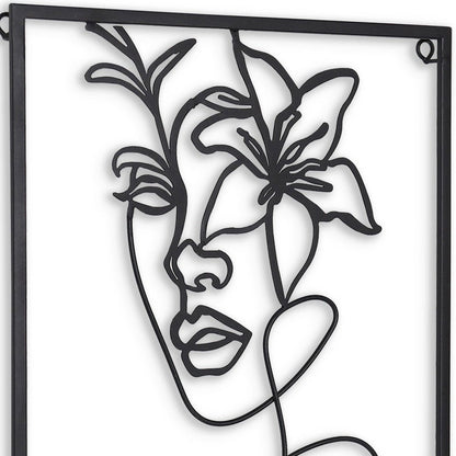 20" X 14" Black Metal Abstract Female Face Hanging Dimensional Sculpture