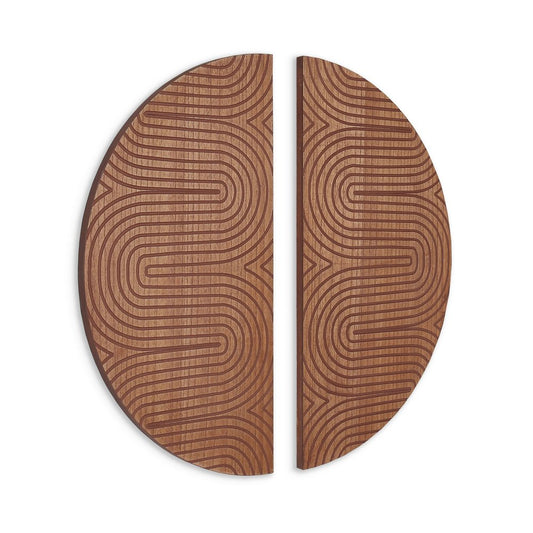 Set of Two Brown Wood Hanging Dimensional Sculpture