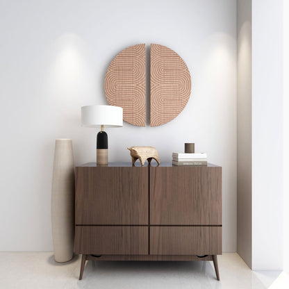 Set of Two Brown Wood Hanging Dimensional Sculpture