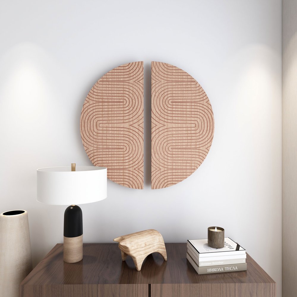 Set of Two Brown Wood Hanging Dimensional Sculpture