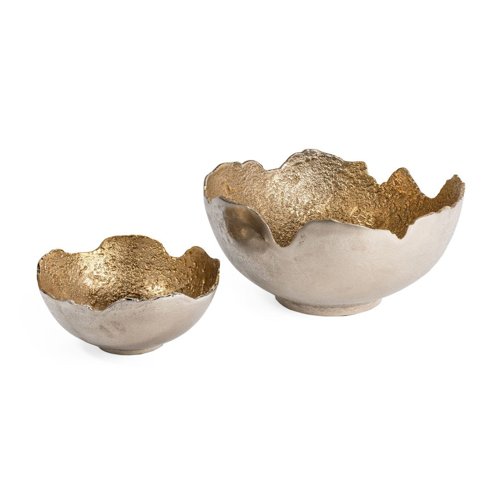 Set of Two Gold And Silver Aluminum Decorative Bowls