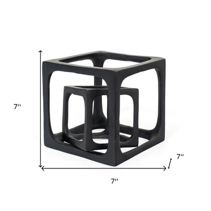 Set of Two Black Aluminum Cube Tabletop Sculptures