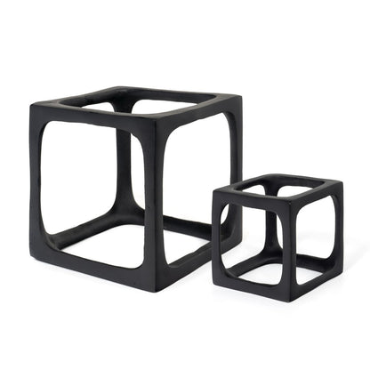 Set of Two Black Aluminum Cube Tabletop Sculptures