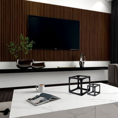 Set of Two Black Aluminum Cube Tabletop Sculptures