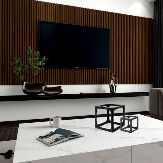 Set of Two Black Aluminum Cube Tabletop Sculptures