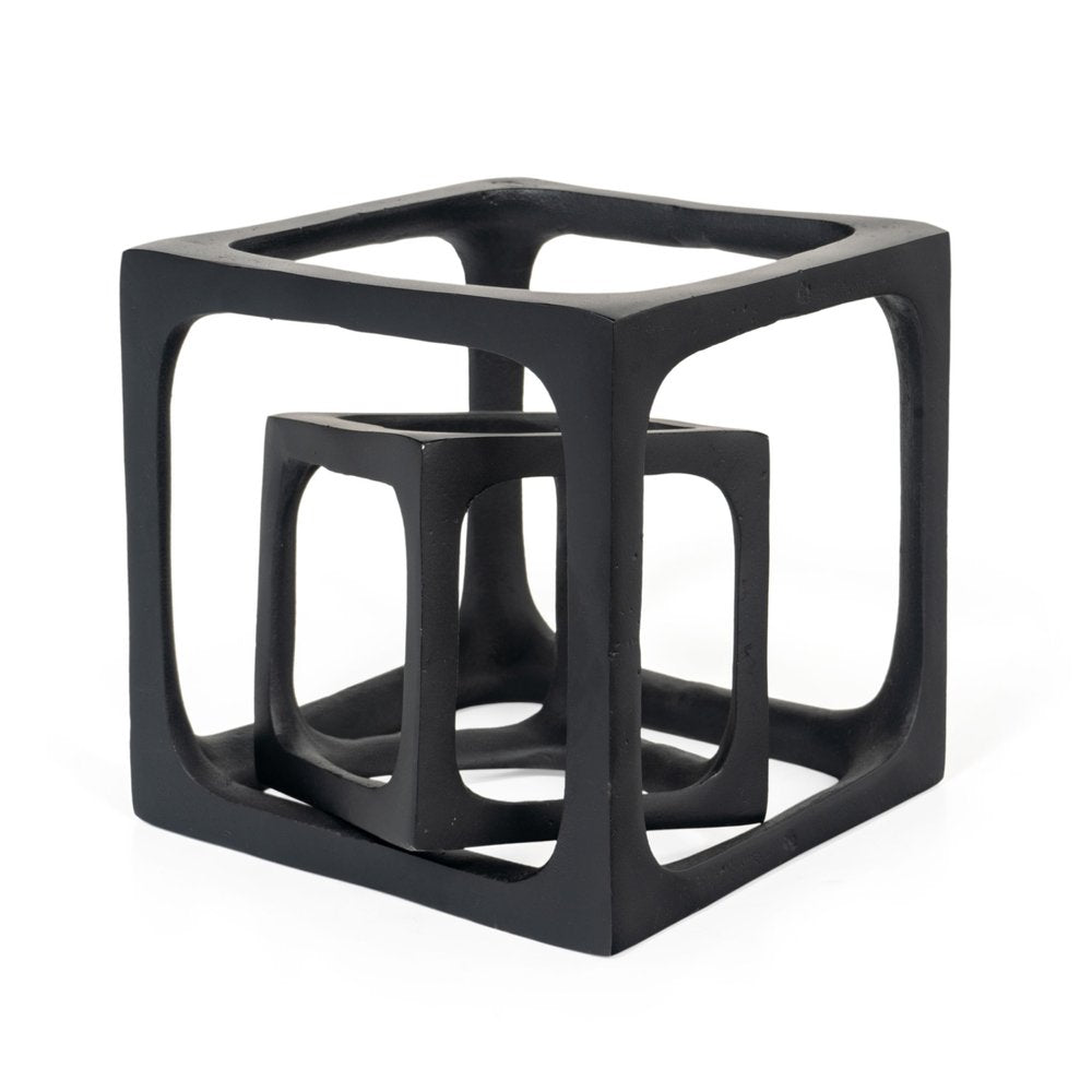 Set of Two Black Aluminum Cube Tabletop Sculptures