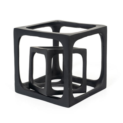 Set of Two Black Aluminum Cube Tabletop Sculptures