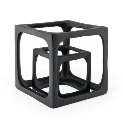 Set of Two Black Aluminum Cube Tabletop Sculptures