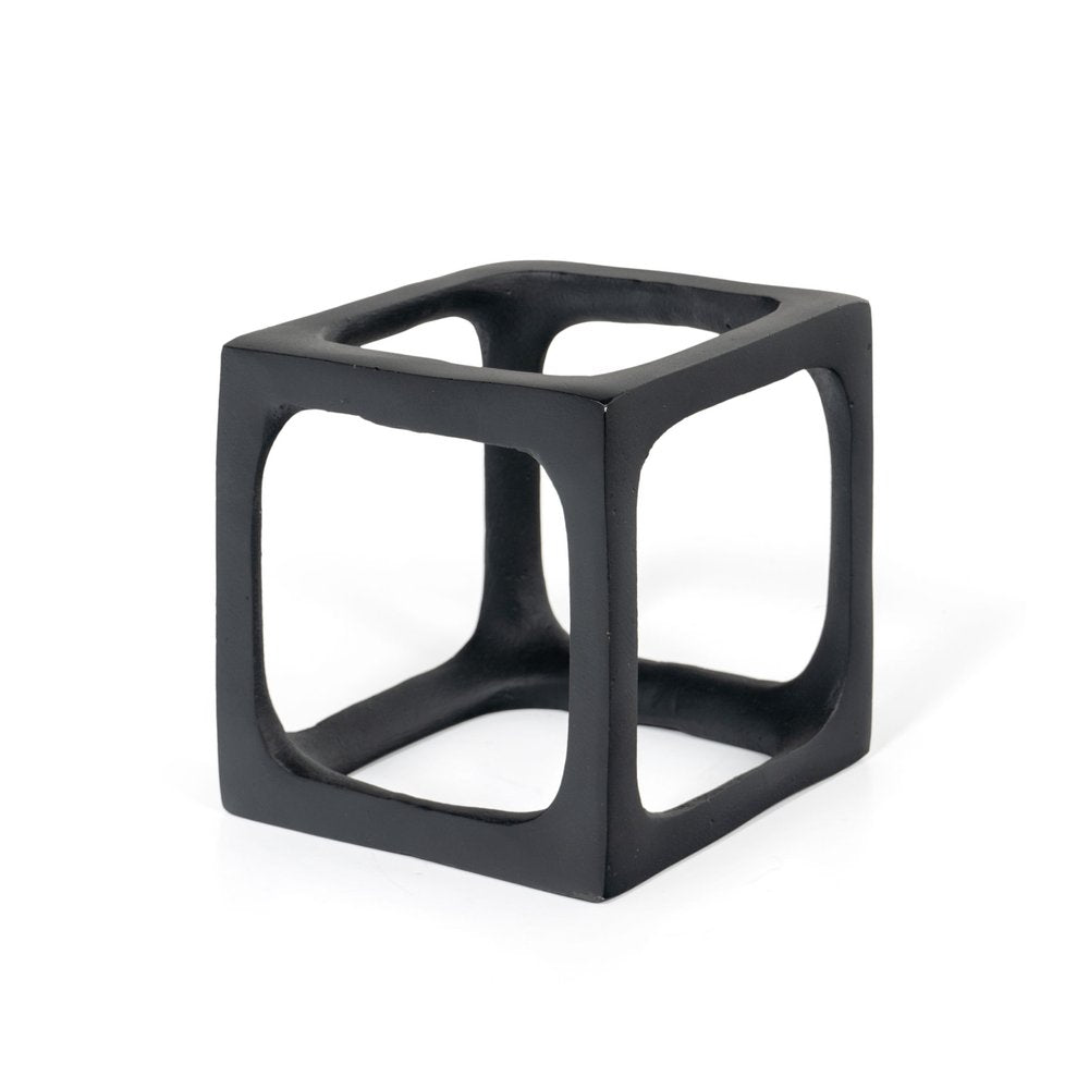 Set of Two Black Aluminum Cube Tabletop Sculptures