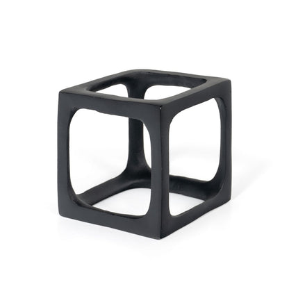 Set of Two Black Aluminum Cube Tabletop Sculptures