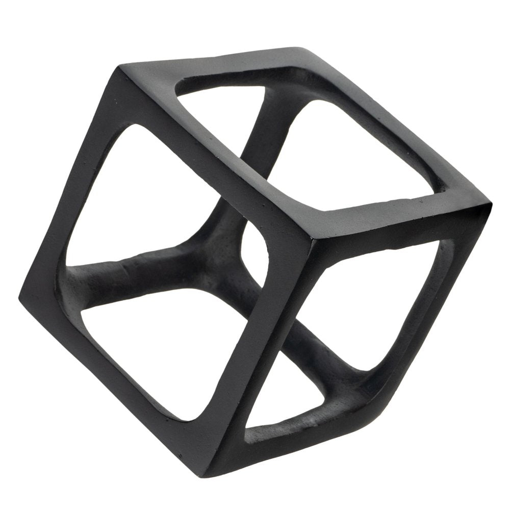 Set of Two Black Aluminum Cube Tabletop Sculptures